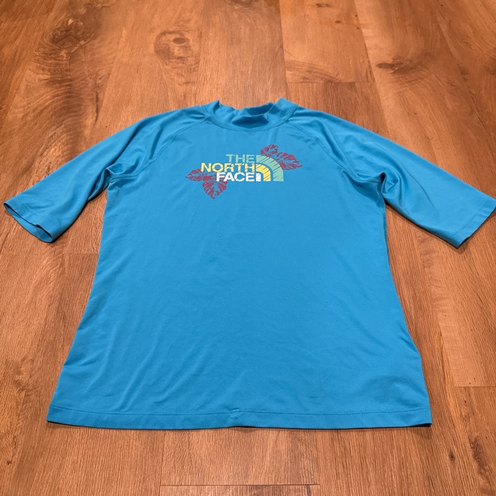 Youth Size Large 14-16 The North Face Rash Guard Swim Shirt Top Blue GUC